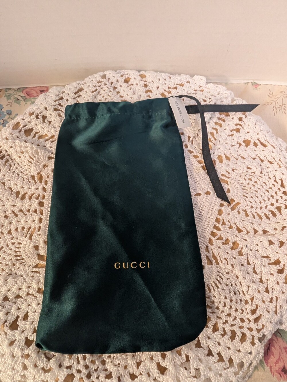 New Authentic Gucci Green Satin Sunglasses Drawstring Pouch Eyeglass Dust Bag